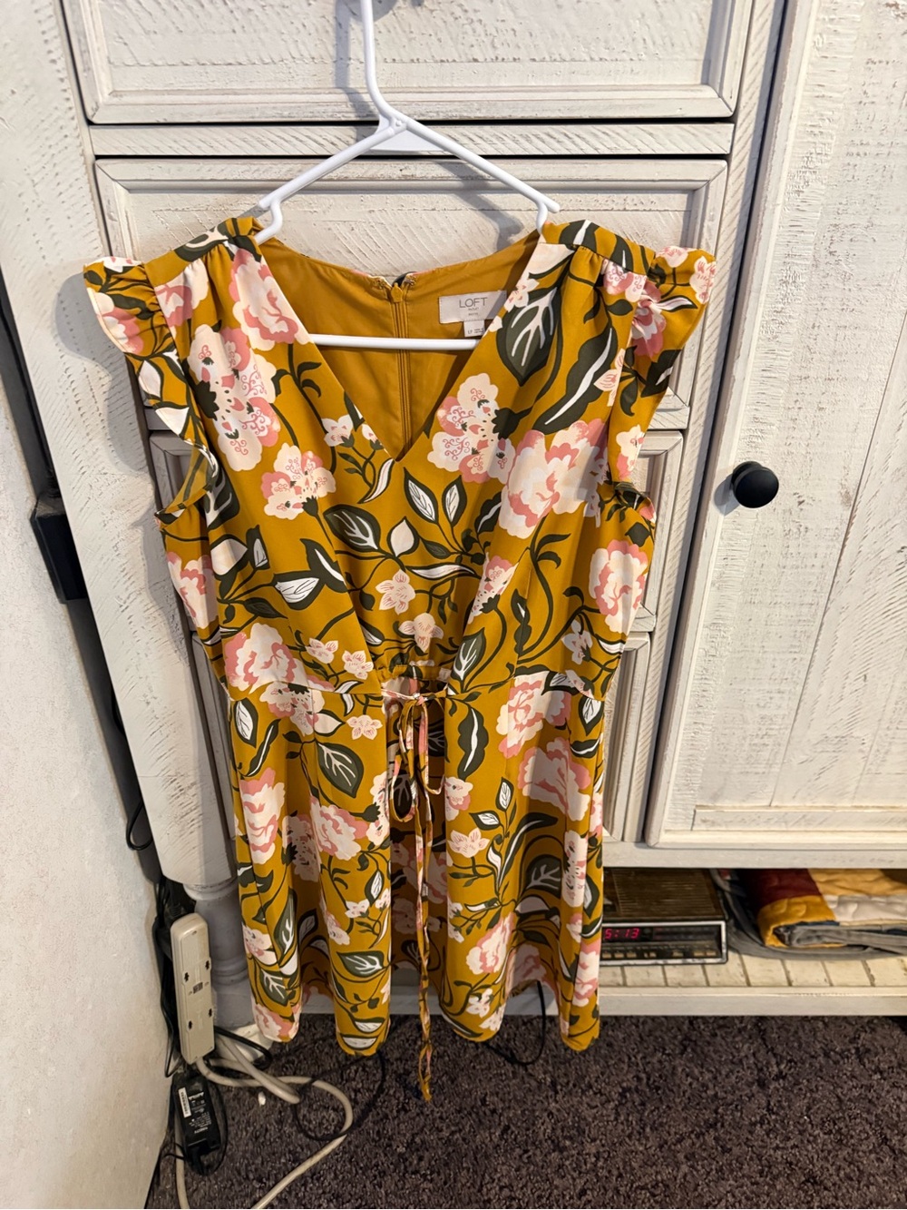 LOFT Mustard Floral Tie-Front Sundress